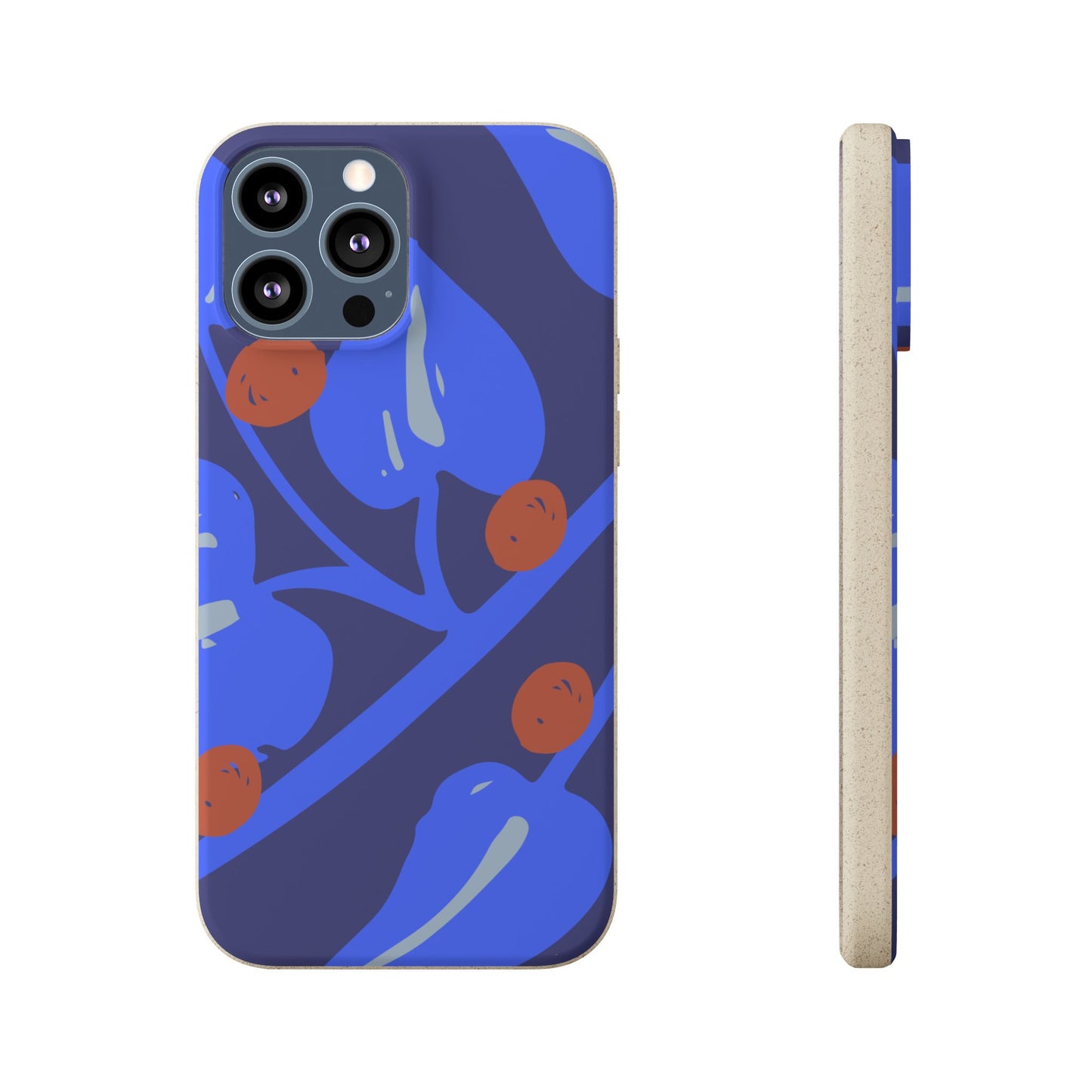 Biodegradable Phone Case — Bold Blue Abstract Floral Berry Design