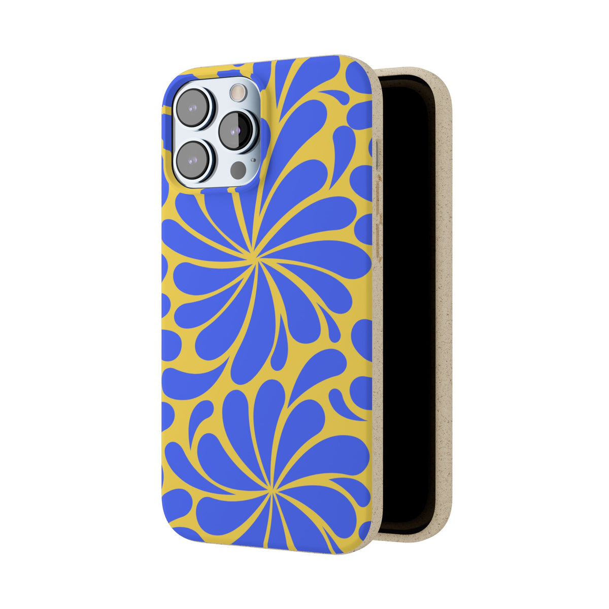 Biodegradable Phone Case — Blue & Yellow Retro Swirl Eco Phone Cover
