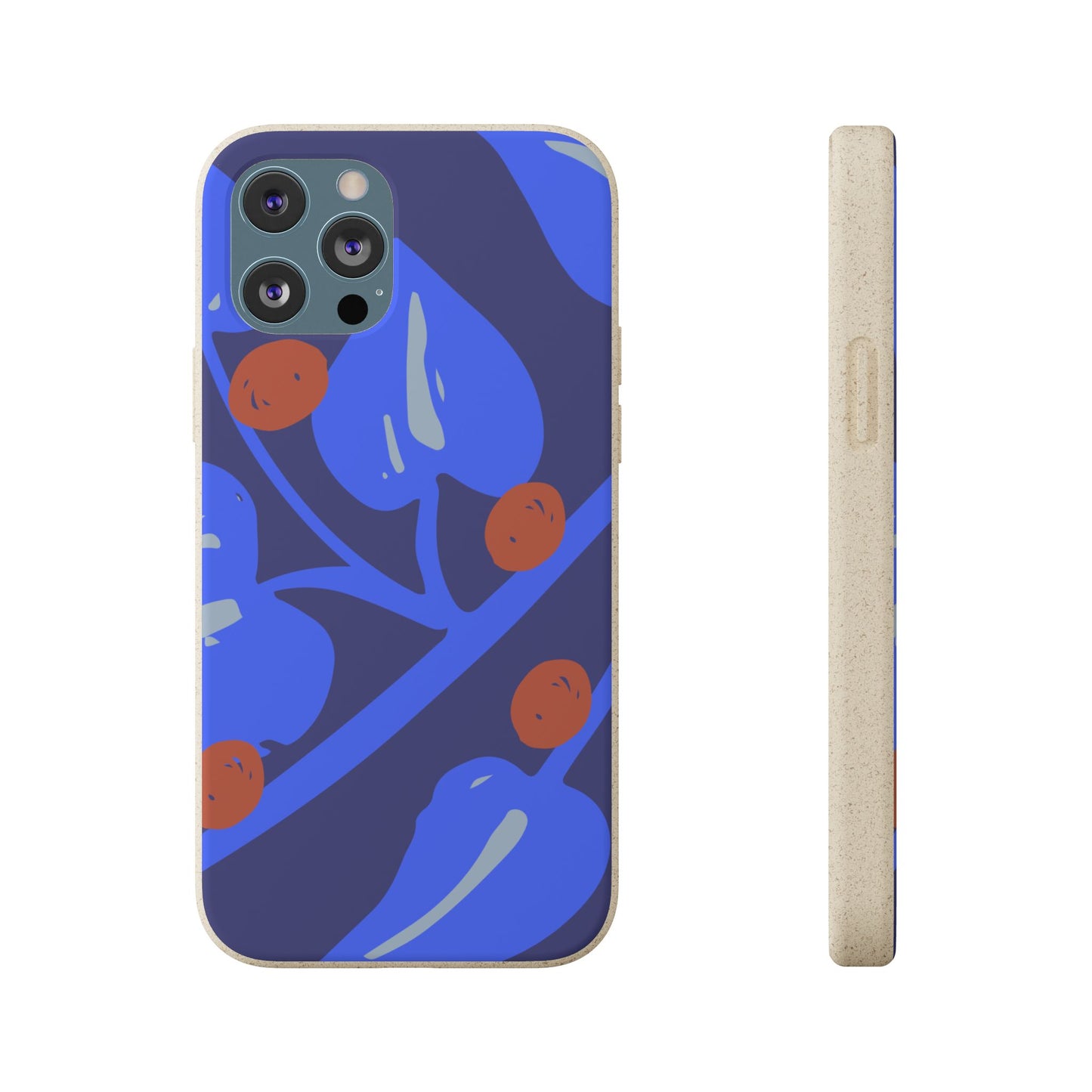 Biodegradable Phone Case — Bold Blue Abstract Floral Berry Design