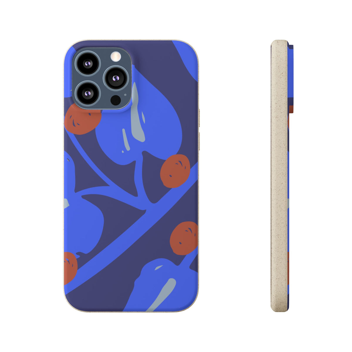 Biodegradable Phone Case — Bold Blue Abstract Floral Berry Design