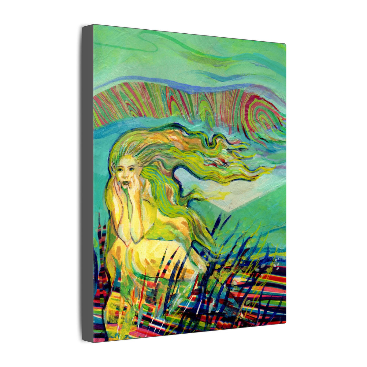 North Wind Blowing Canvas Wall Art — Green Coastal Fantasy Print