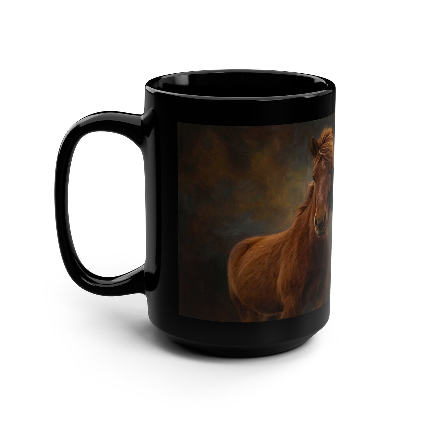 Two Icelandic Horses Coffee Cup — 15oz Black Mug