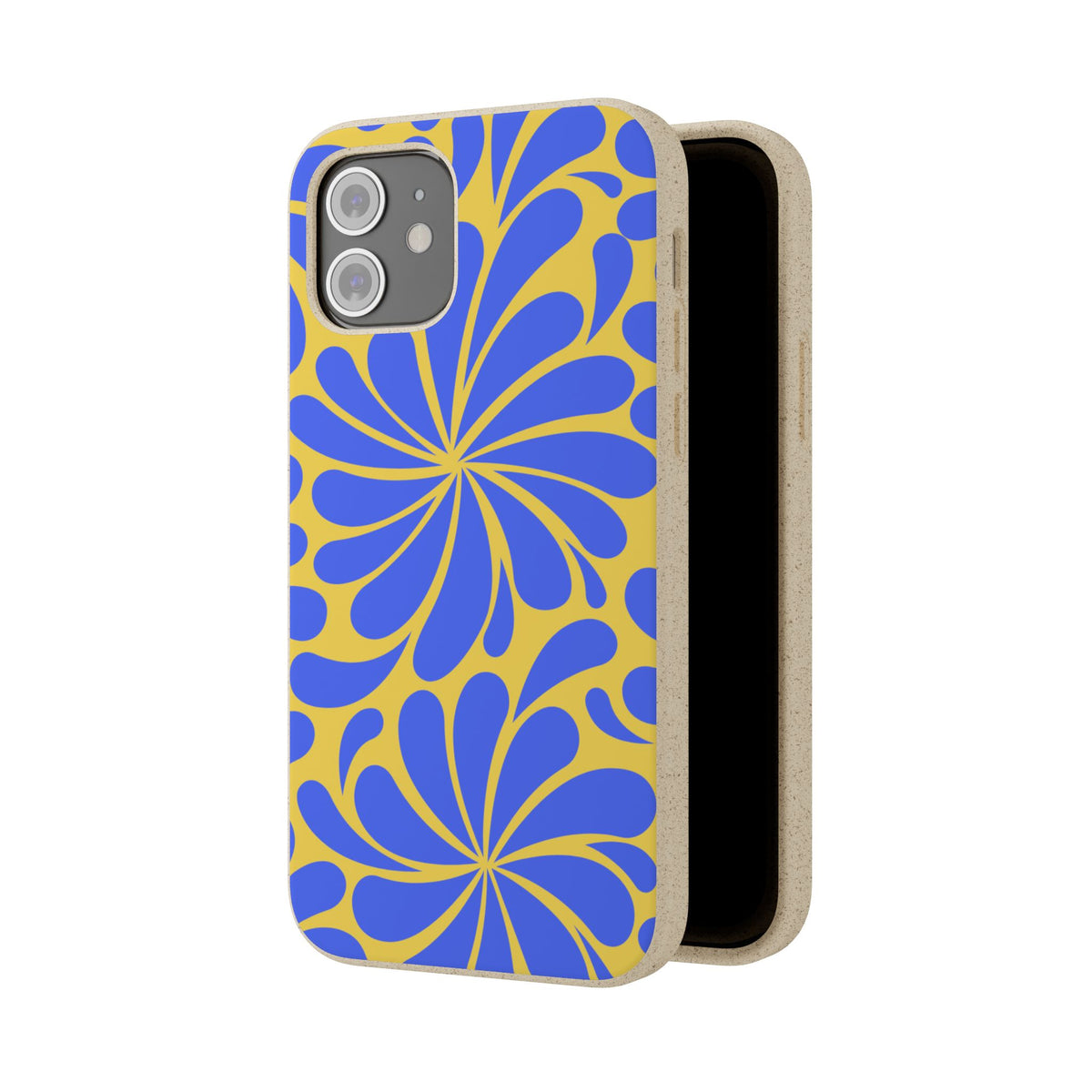 Biodegradable Phone Case — Blue & Yellow Retro Swirl Eco Phone Cover