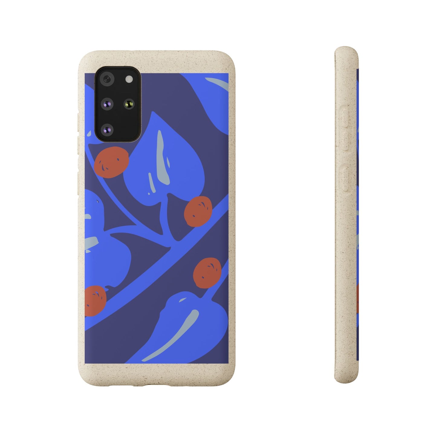 Biodegradable Phone Case — Bold Blue Abstract Floral Berry Design