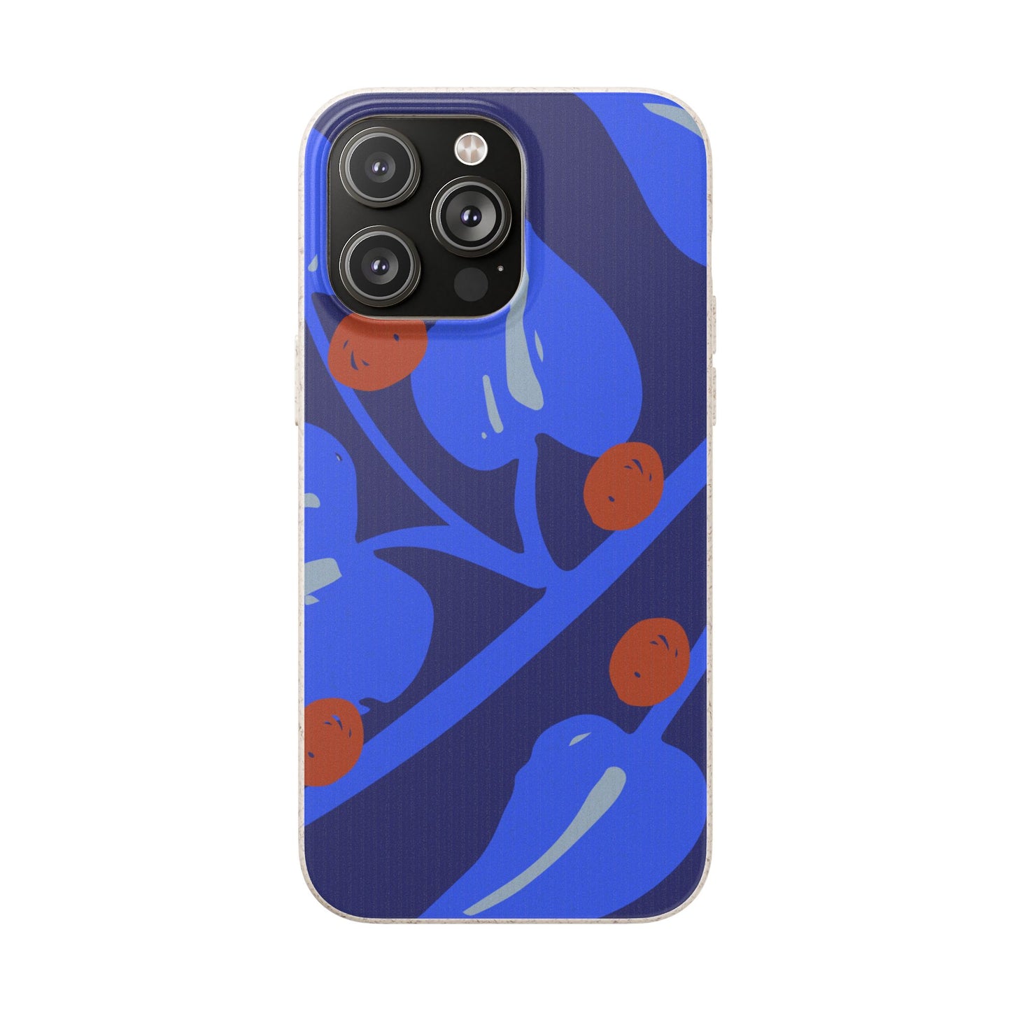 Biodegradable Phone Case — Bold Blue Abstract Floral Berry Design