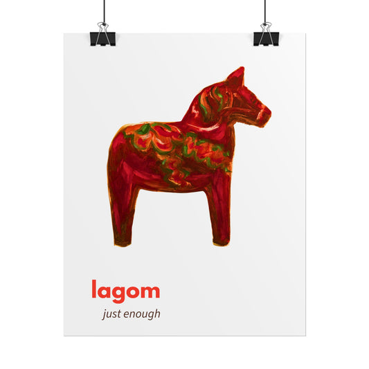 Lagom Dala Horse Rolled Poster — 'lagom, just enough' Scandinavian Wall Art