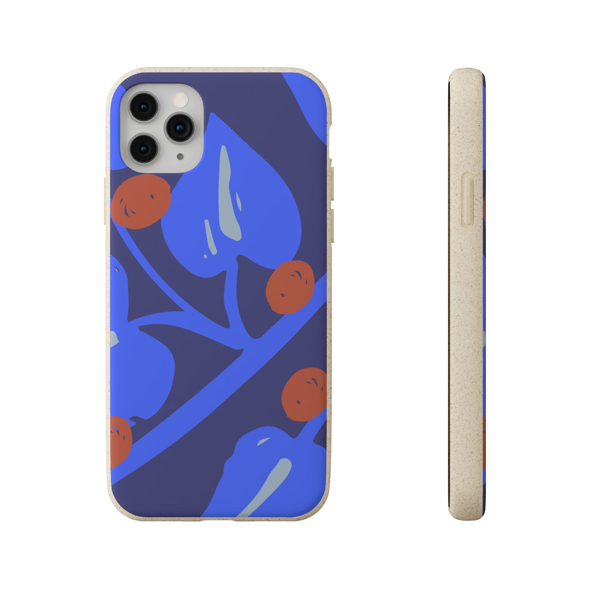 Biodegradable Phone Case — Bold Blue Abstract Floral Berry Design