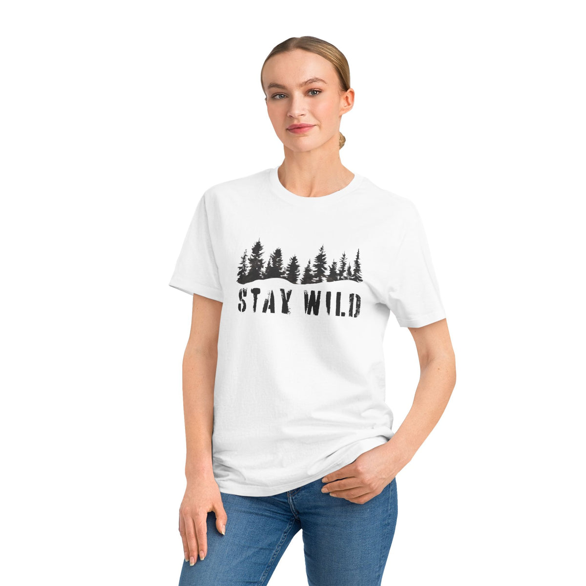 Stay Wild T-Shirt — Forest Silhouette Outdoor Adventure Tee
