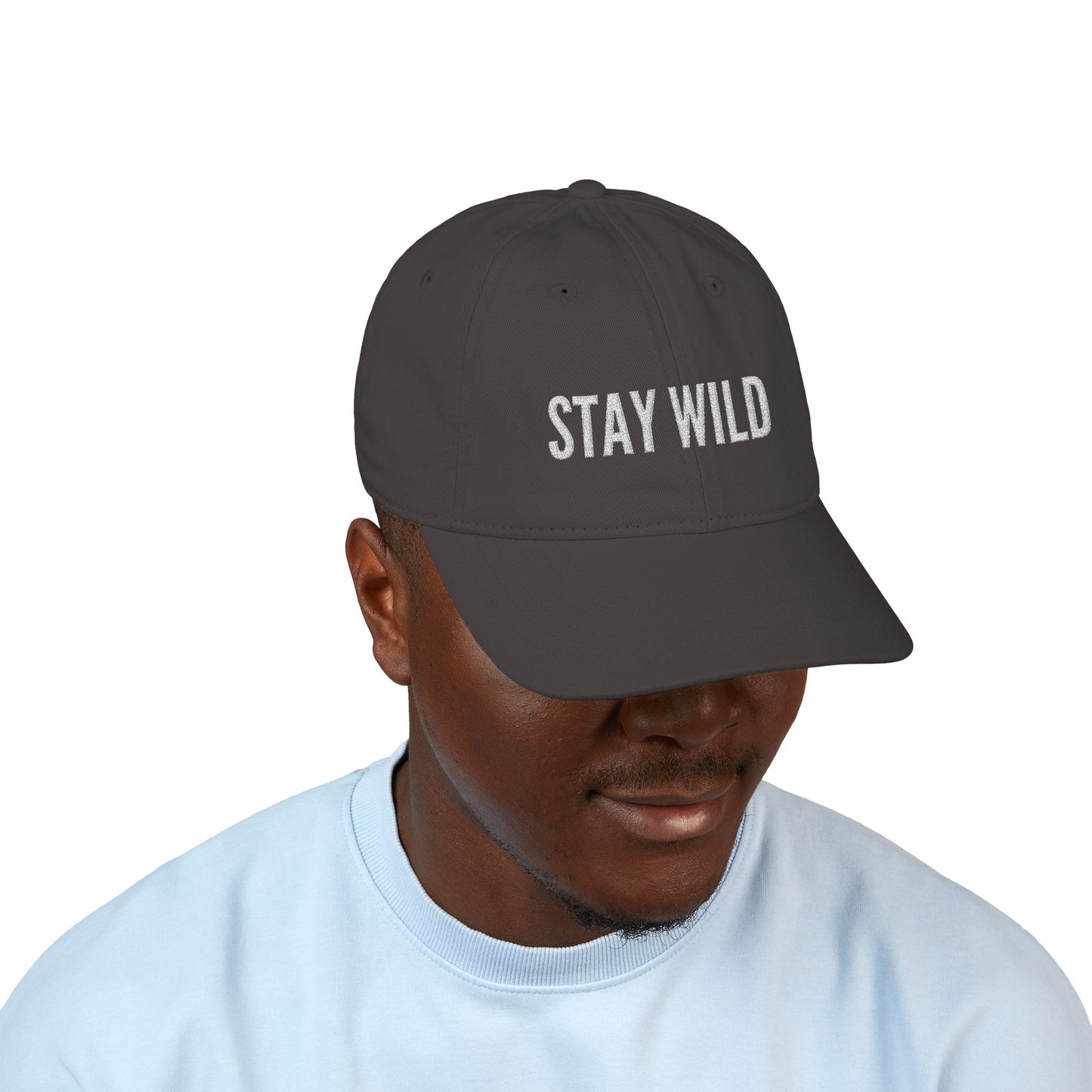 Stay Wild Embroidered Baseball Cap — Organic Cotton, Minimal Outdoor Hat