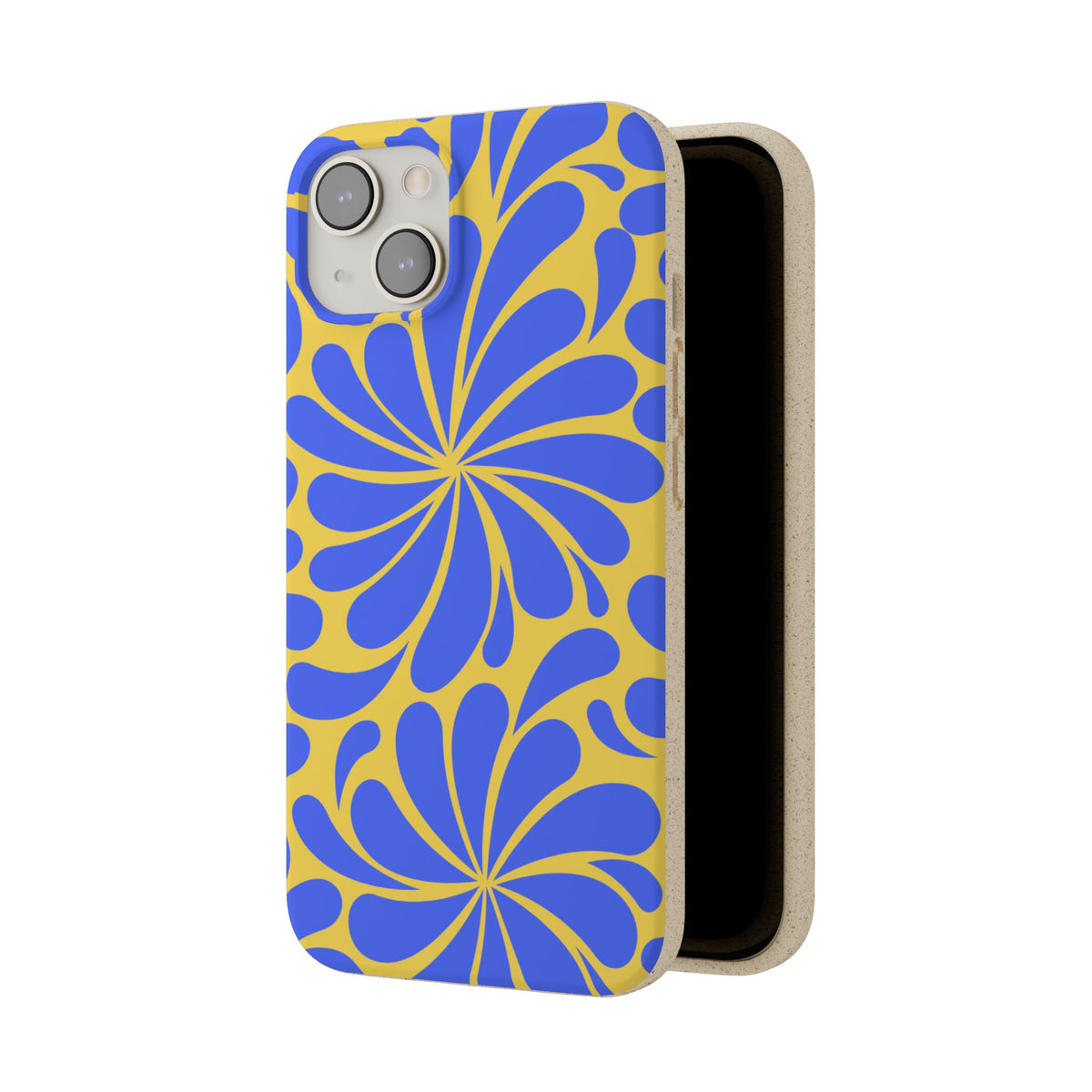 Biodegradable Phone Case — Blue & Yellow Retro Swirl Eco Phone Cover