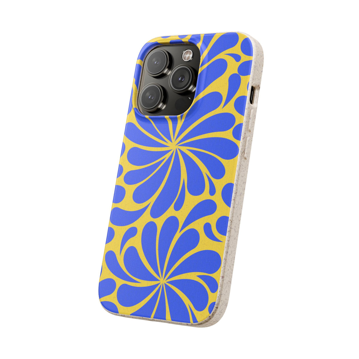 Biodegradable Phone Case — Blue & Yellow Retro Swirl Eco Phone Cover