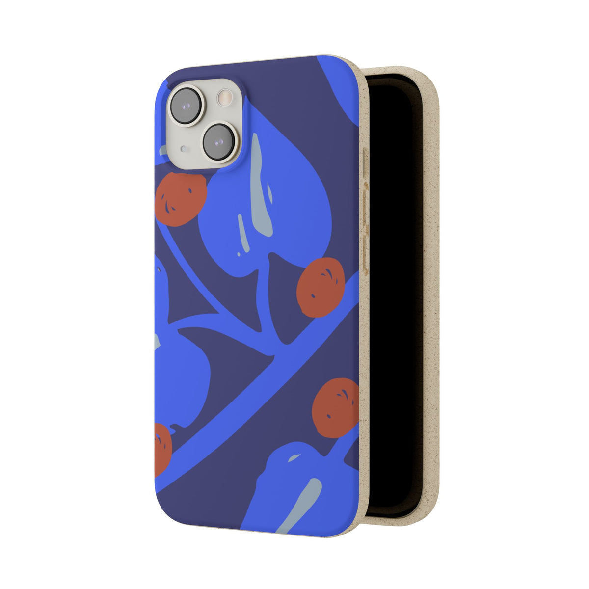 Biodegradable Phone Case — Bold Blue Abstract Floral Berry Design