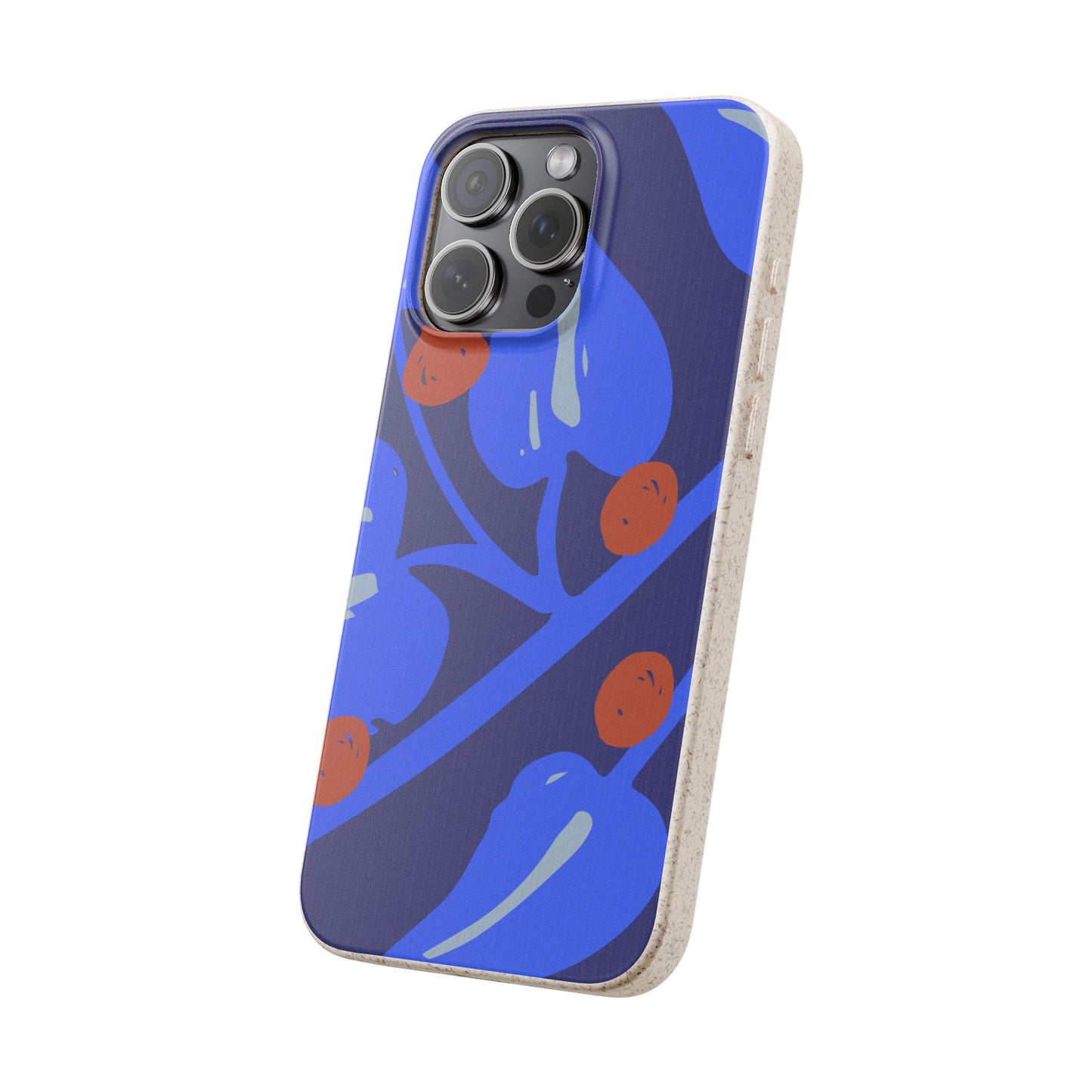 Biodegradable Phone Case — Bold Blue Abstract Floral Berry Design
