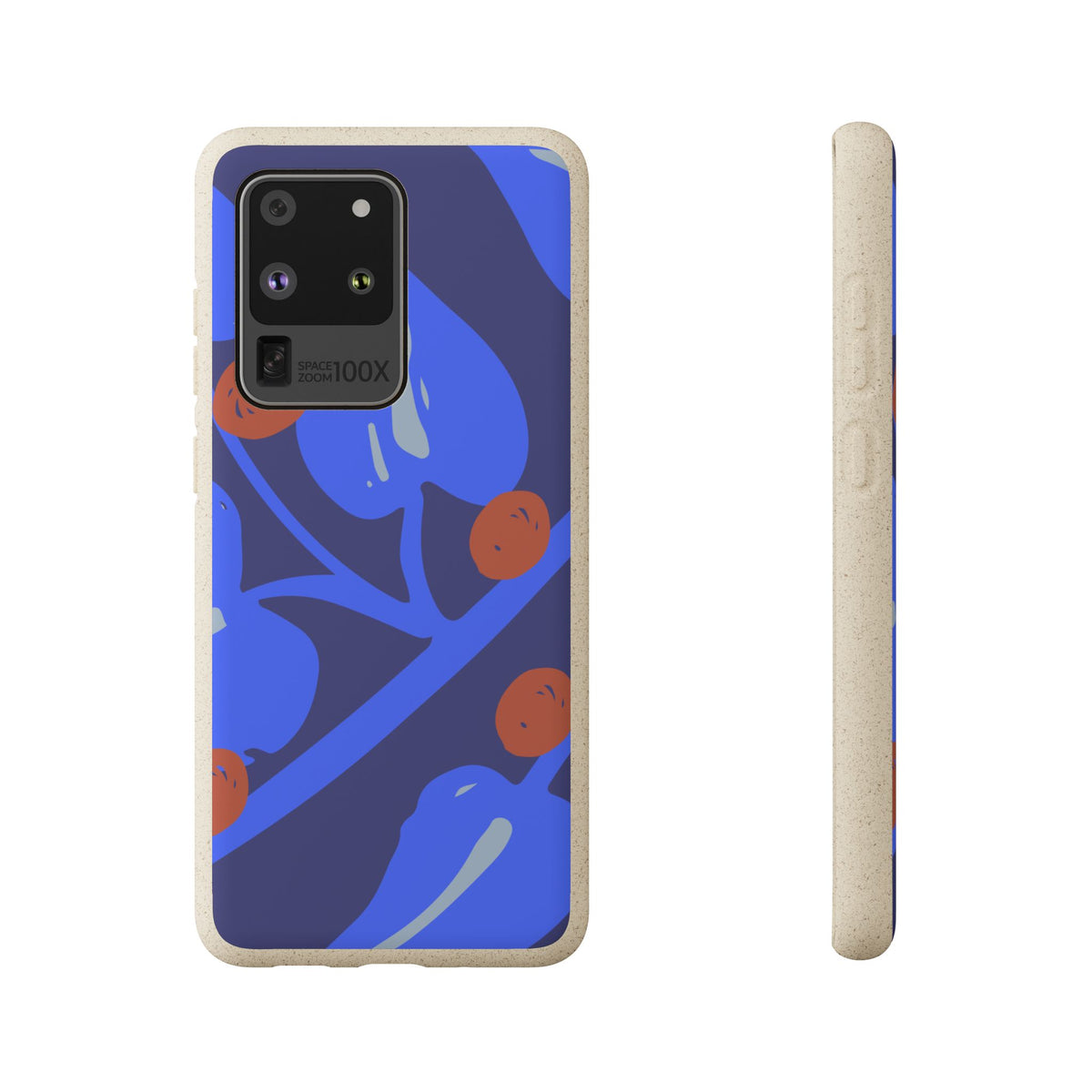 Biodegradable Phone Case — Bold Blue Abstract Floral Berry Design