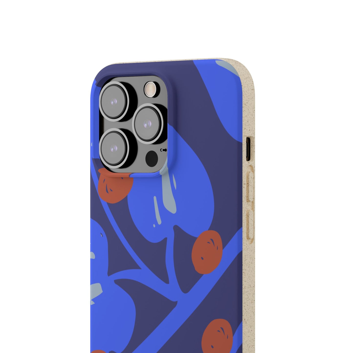 Biodegradable Phone Case — Bold Blue Abstract Floral Berry Design