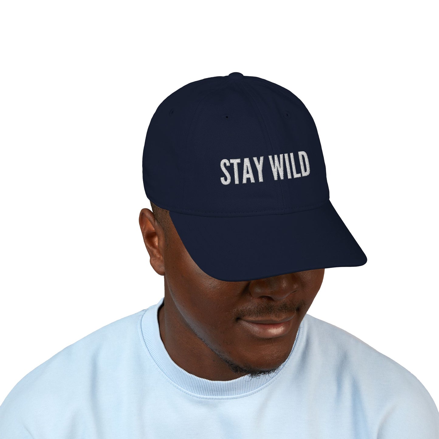 Stay Wild Embroidered Baseball Cap — Organic Cotton, Minimal Outdoor Hat