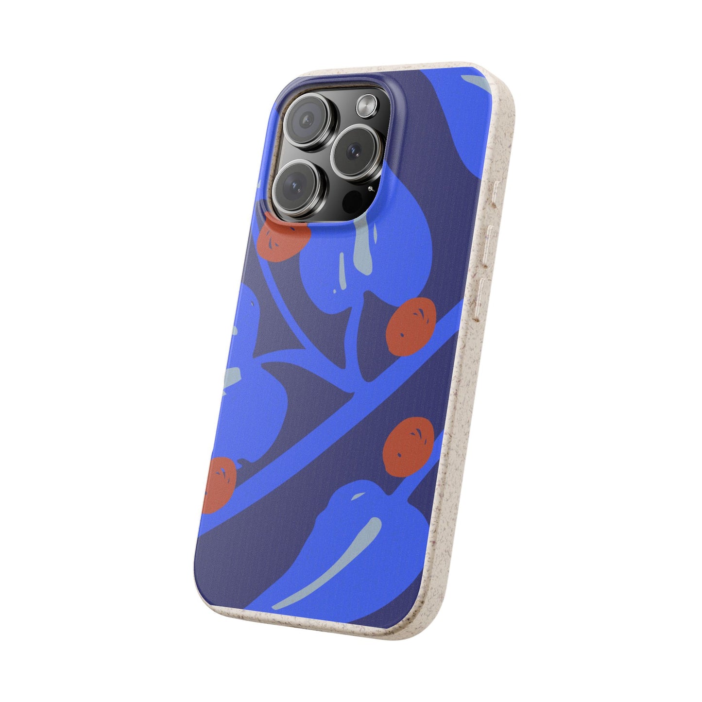 Biodegradable Phone Case — Bold Blue Abstract Floral Berry Design