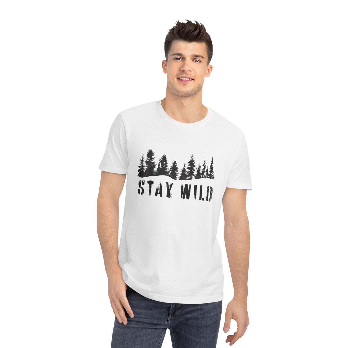 Stay Wild T-Shirt — Forest Silhouette Outdoor Adventure Tee