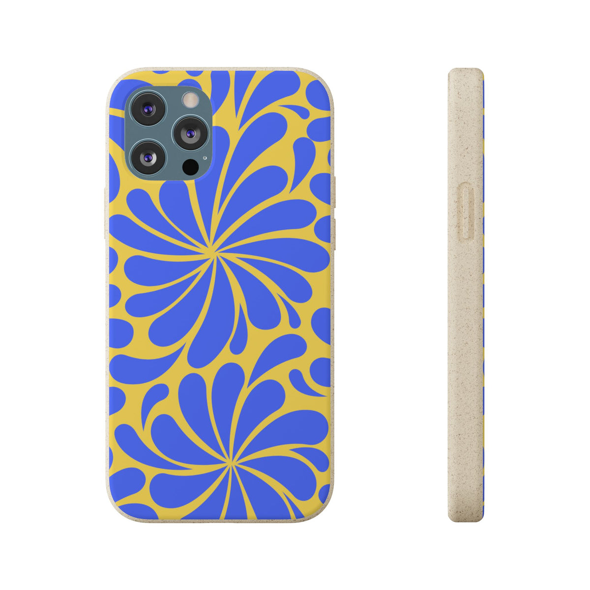Biodegradable Phone Case — Blue & Yellow Retro Swirl Eco Phone Cover