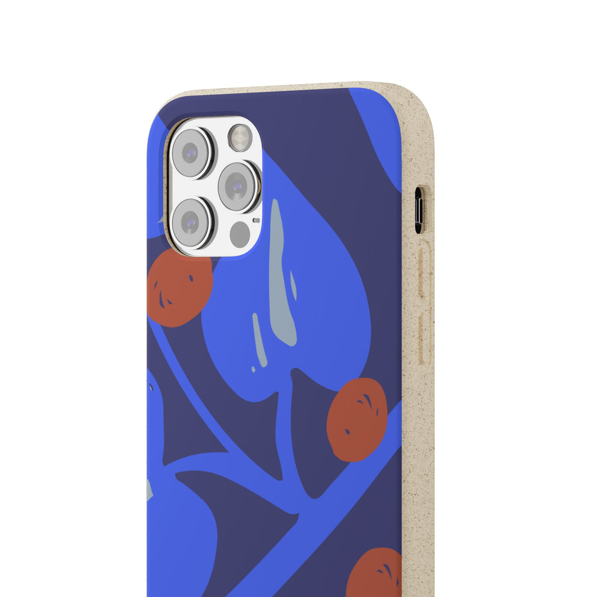 Biodegradable Phone Case — Bold Blue Abstract Floral Berry Design