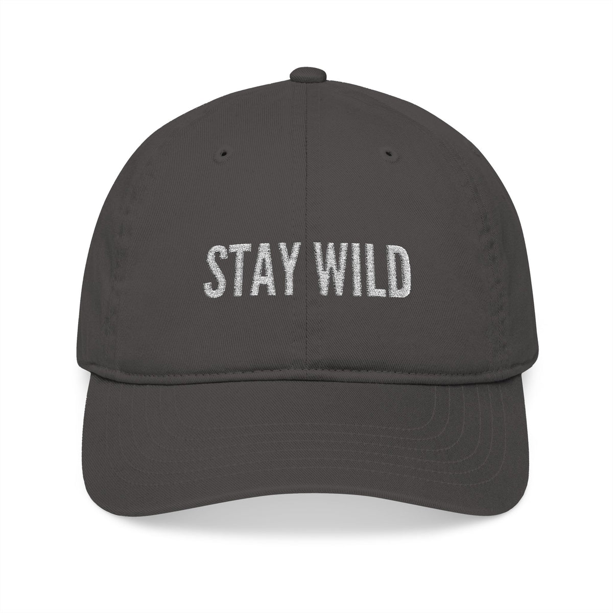 Stay Wild Embroidered Baseball Cap — Organic Cotton, Minimal Outdoor Hat
