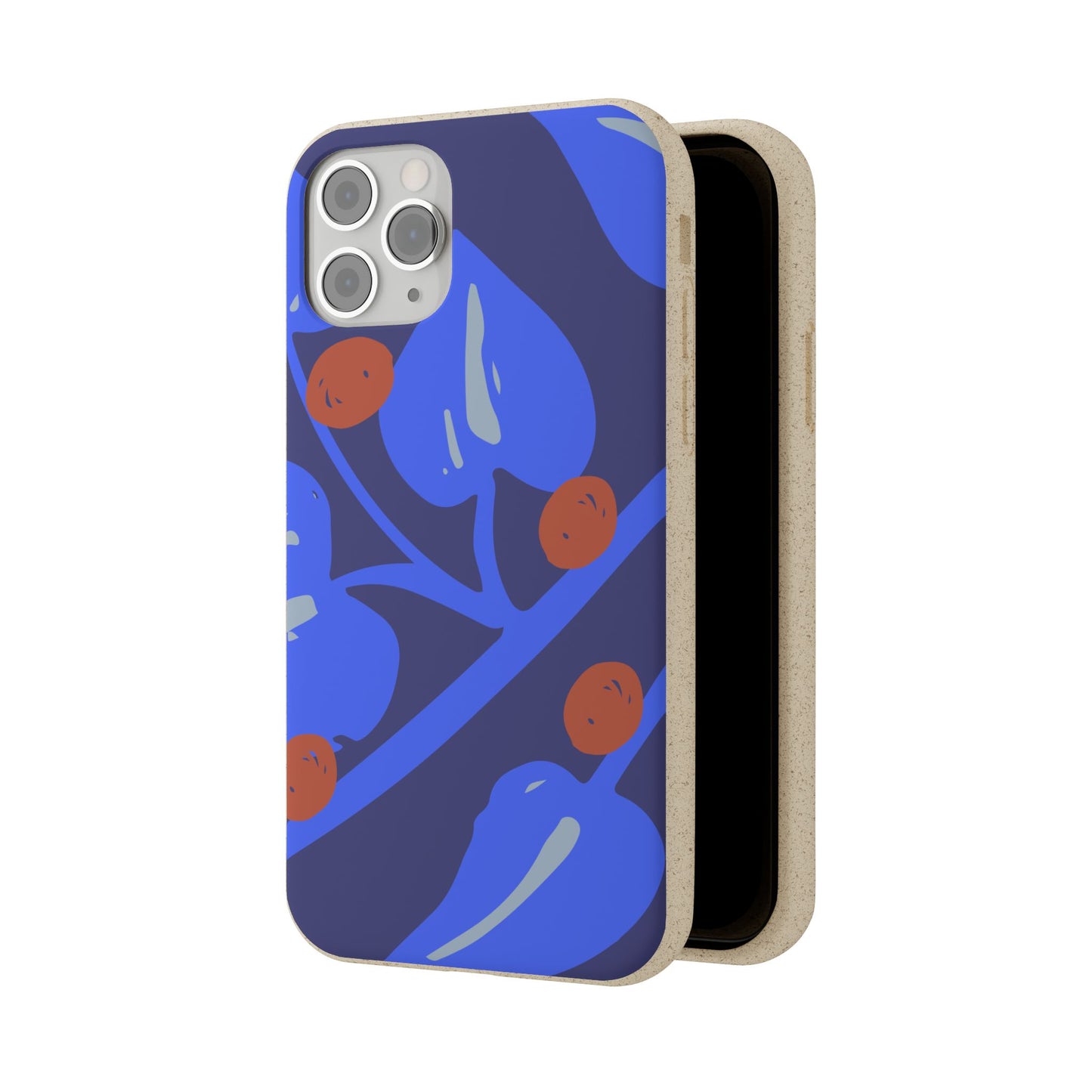 Biodegradable Phone Case — Bold Blue Abstract Floral Berry Design