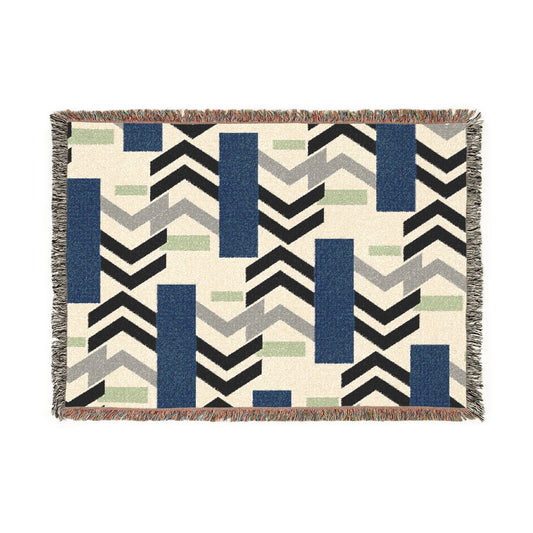Abstract Geometric Birch Forest Woven Blanket — Boho Chevron Throw for Living Room & Camping