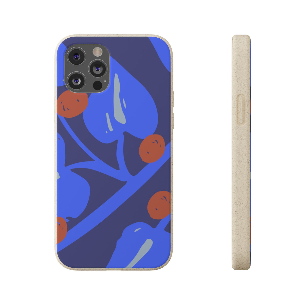 Biodegradable Phone Case — Bold Blue Abstract Floral Berry Design